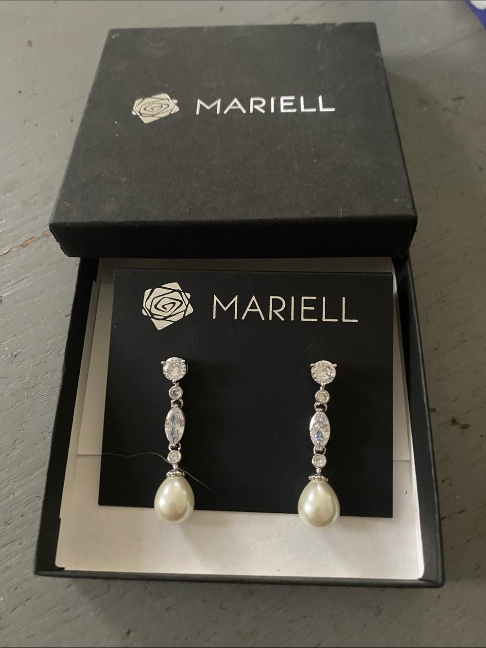 Mariell Cubic Zirconium Dangle Earrings in White Pearlescent